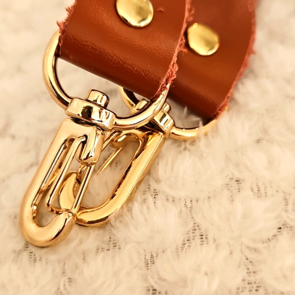 Replacement Bag Straps Brown Leather With Gold . 2 Straps Total NEW